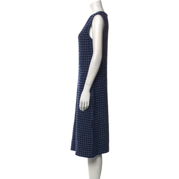 OSCAR DE LA RENTA Pixelated Houndstooth Sheath Dress Sz L BLUE